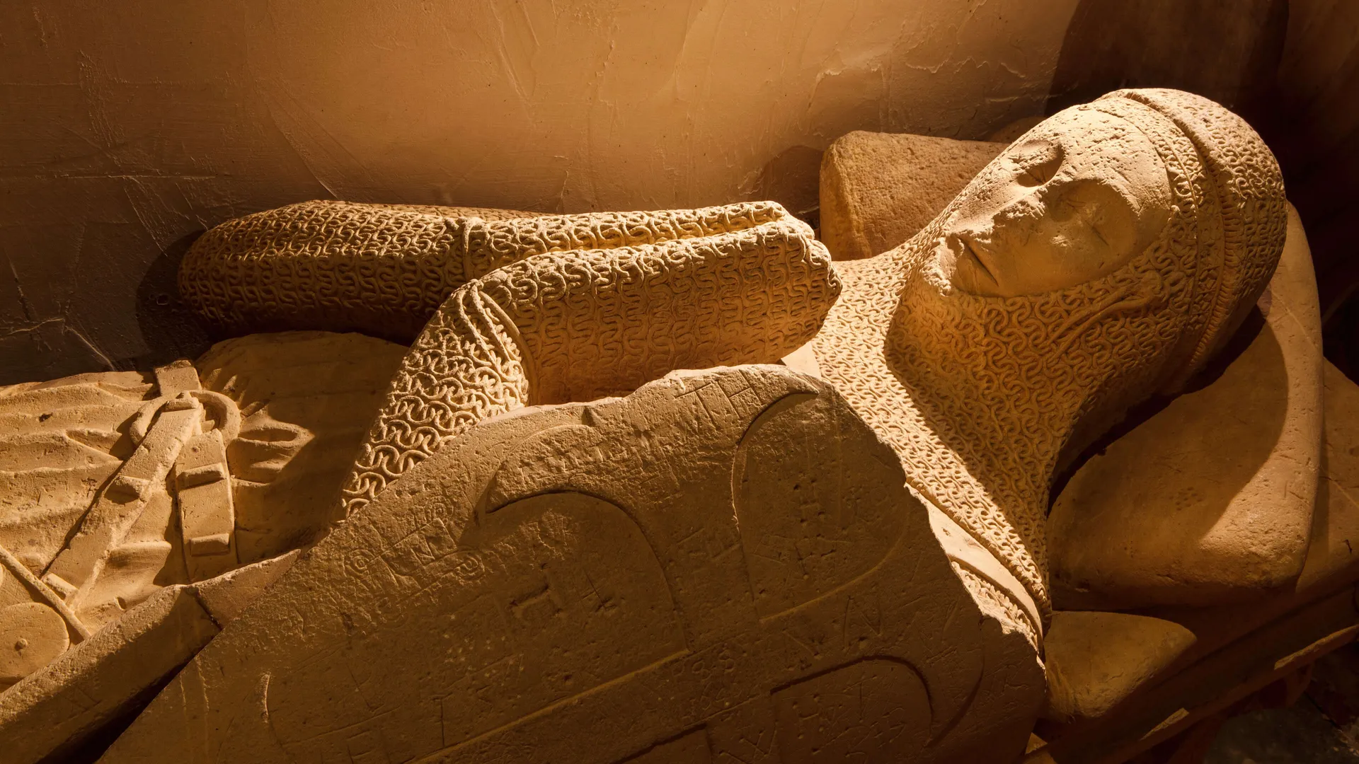 An effigy in St Mary the Virgin, Goldsborough lit with discreet surface mounted LED fittings