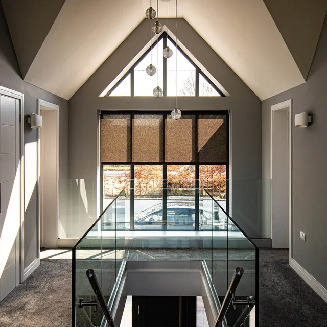 Lutron automated blinds in a modern new-build house on a biright afternoon