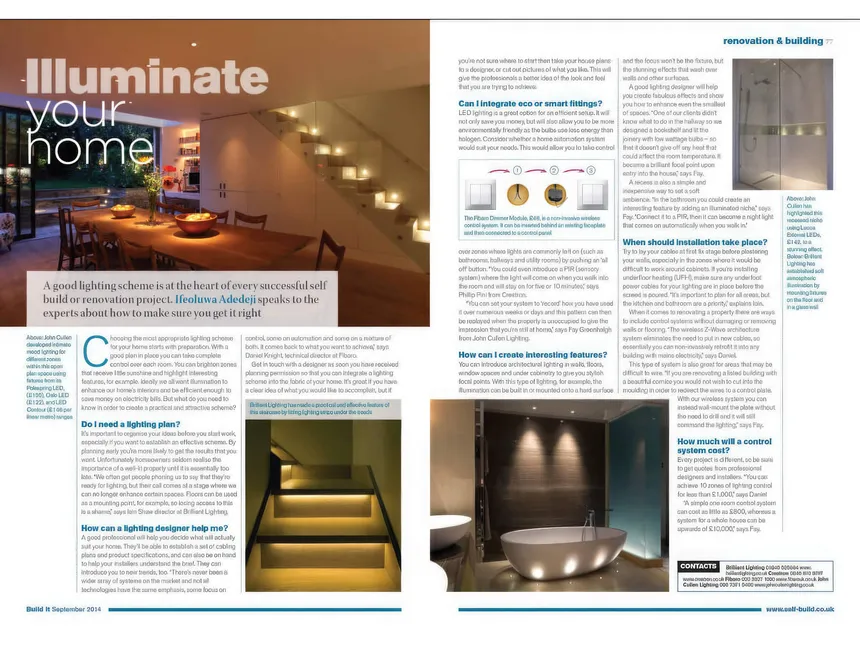 "Illuminate your home", an article in Build It magazine in September 2014