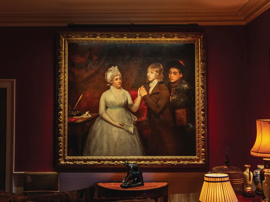 Large painting illuminated by specialist picture lighting in a private home