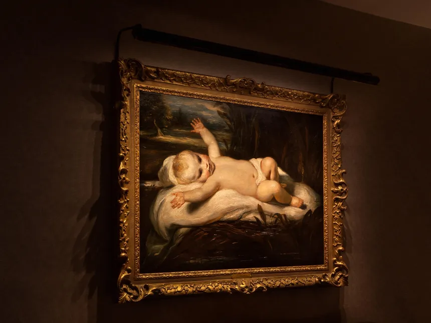 ArtView LED picture light lighting a painting of the Infant Moses by Joshua Reynolds