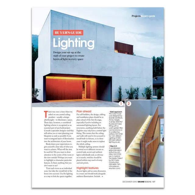 Lighting, a feature in Grand Designs Magazine, December 2016