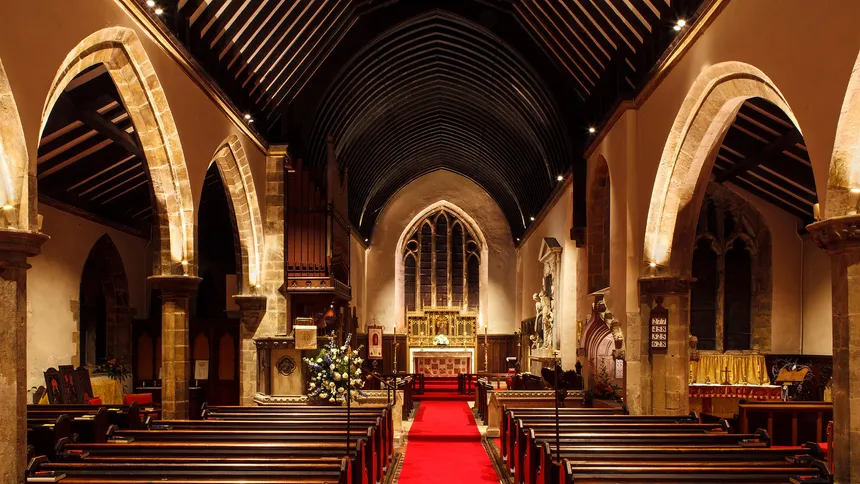 Bright lighting scene in a church, St Mary The Virgin, Goldsborough