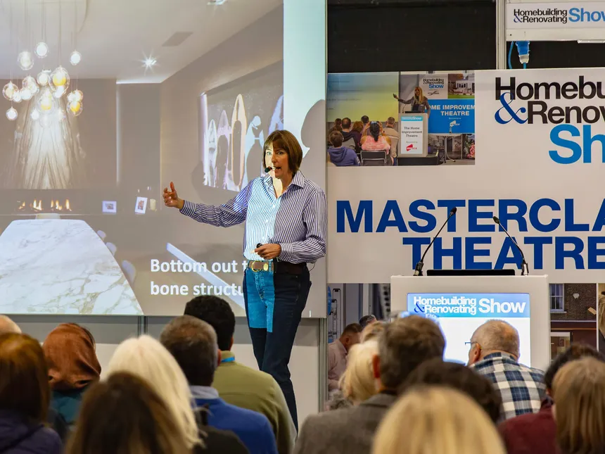 Melanie Shaw, Design Direcgtor, delviering a Masterclass at the Harrogate Homebuilding & Renovating Show in November 2025.