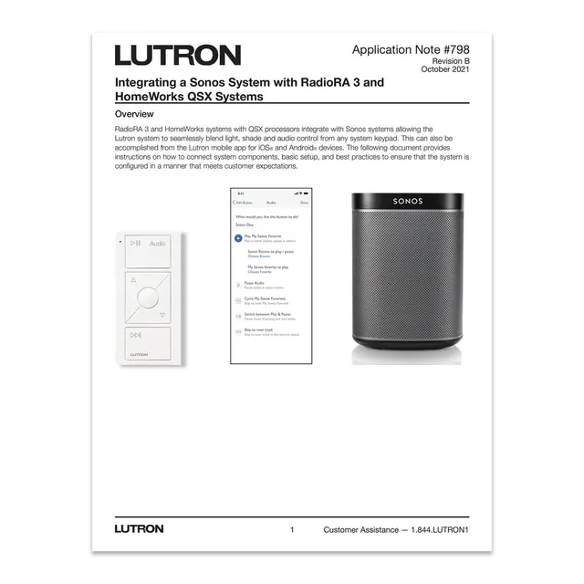 Lutron PDF - Integrating Sonos with Lutron HomeWorks QSX systems