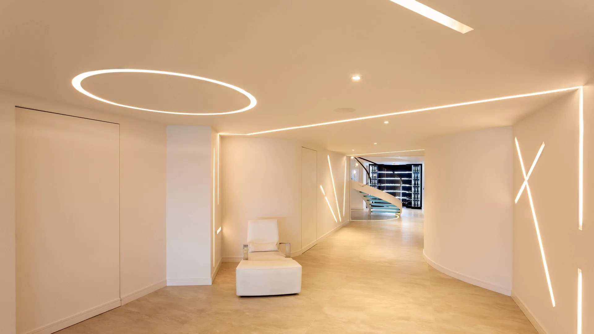 Sedap profiles house linear LED fittings in a fun, modern basement