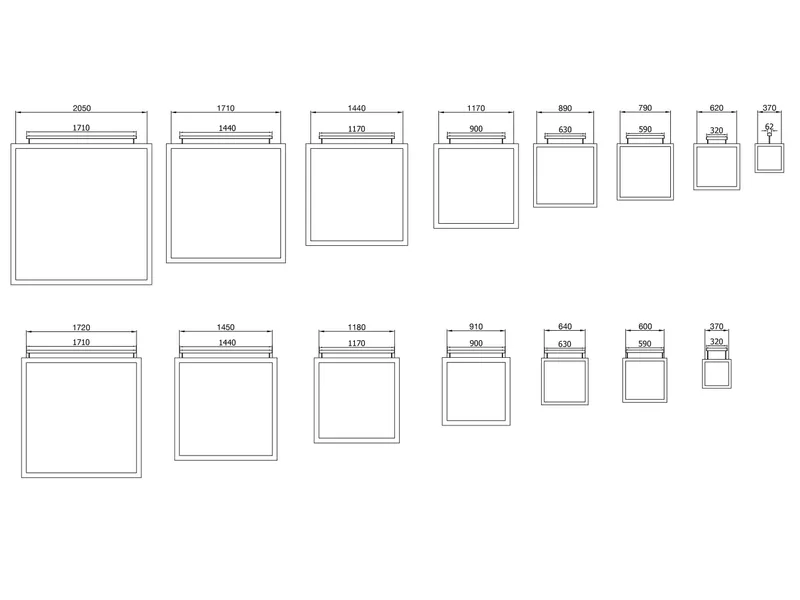 Minimum and maximum canvas widths recommended for each model of ArtView II picture light
