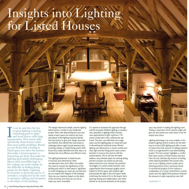 Insights into Lighting Listed Houses, an article in Listed Heritage