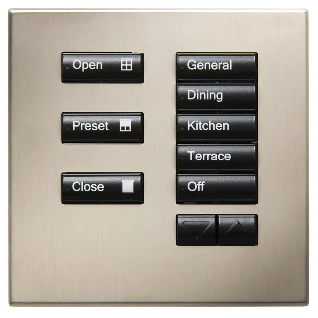 Lutron International seeTouch keypad in a brushed chrome finish