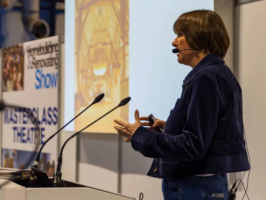 Melanie delivering a lighting design masterclass at the National Homebuilding & Renovating Show at the NEC in March 2025.