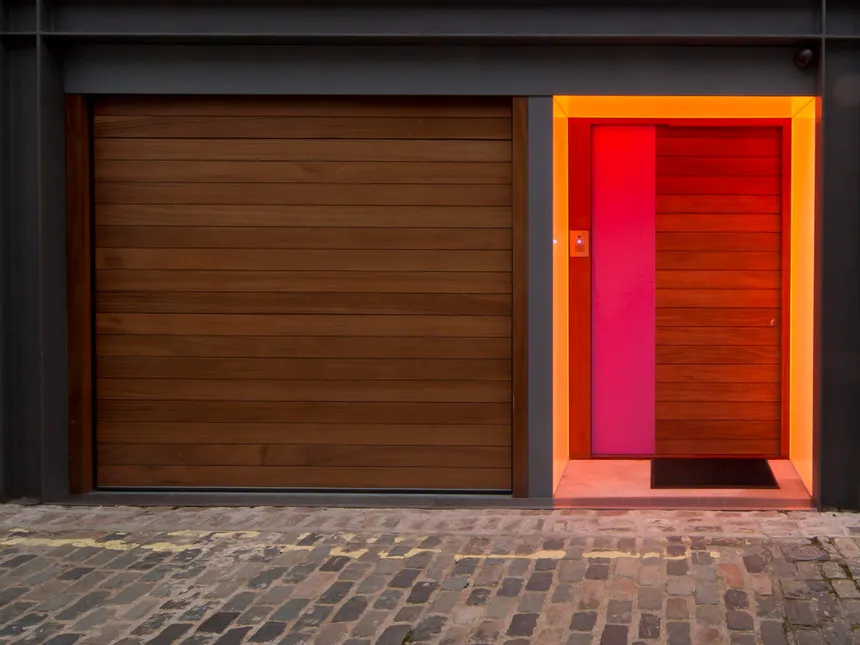 Detail of a mews house doorway lit with LED LightSheet