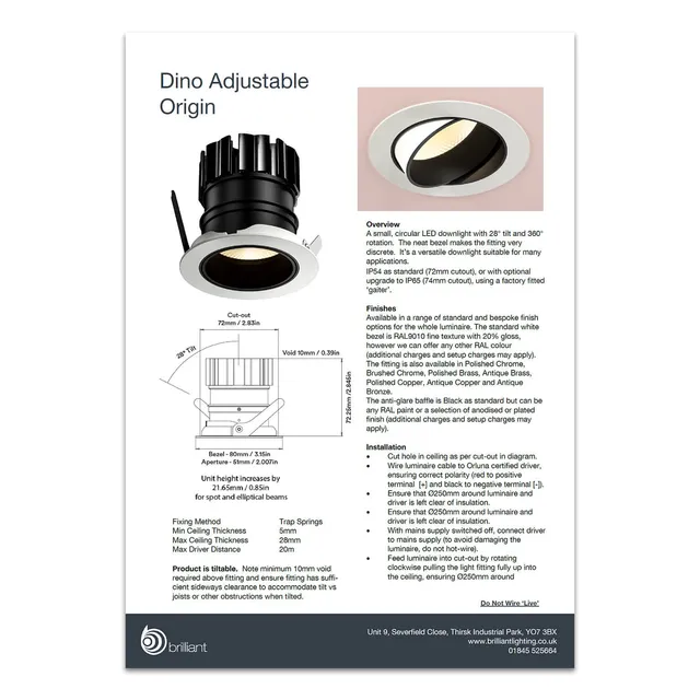 Datasheet for Origin Dino Adjustable LED downlight