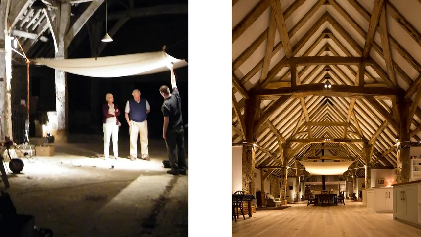 Before and After shots of a restored Hampshire barn showing early testing and end results