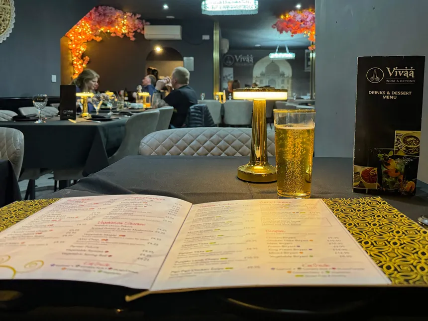 A menu and a beer in the Vivaa restaurant in Meriden, close to the NEC