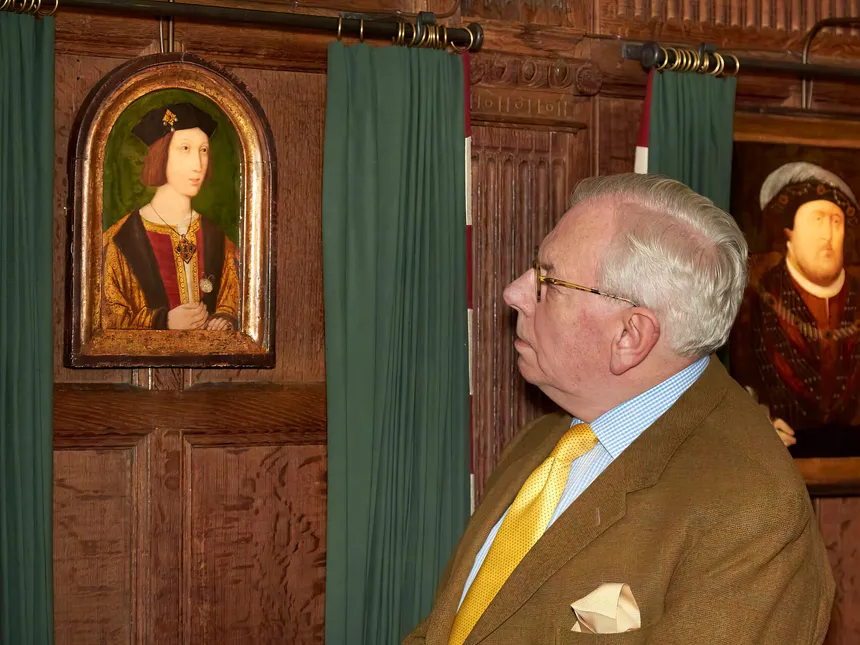 David Starkey looking at the only existing portrait of Arthur, Henry VIII's elder brother